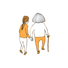 手绘陪伴老人插画素材