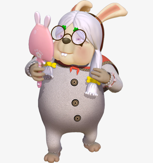 手绘照镜子的兔婆婆免抠