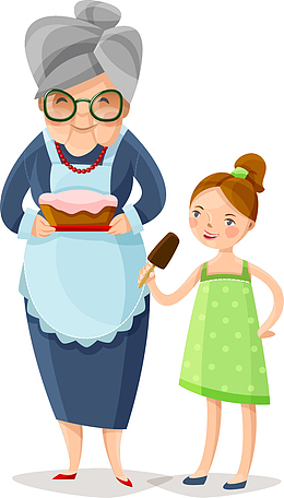 手绘端着甜点的老婆婆免抠