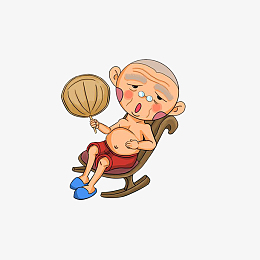 卡通在躺椅上摇着扇子的老人素材