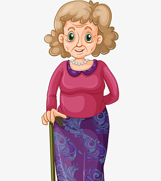 手绘拄拐的老婆婆免抠