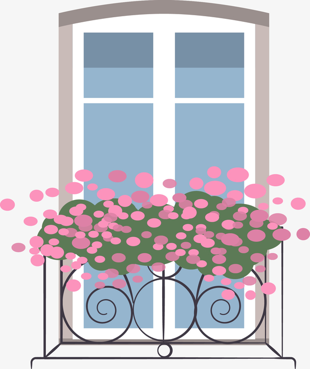 卡通鲜花窗户矢量图