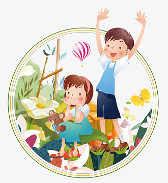 卡通手绘小男孩和小女孩