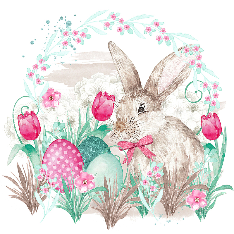 水墨兔子和彩蛋装饰