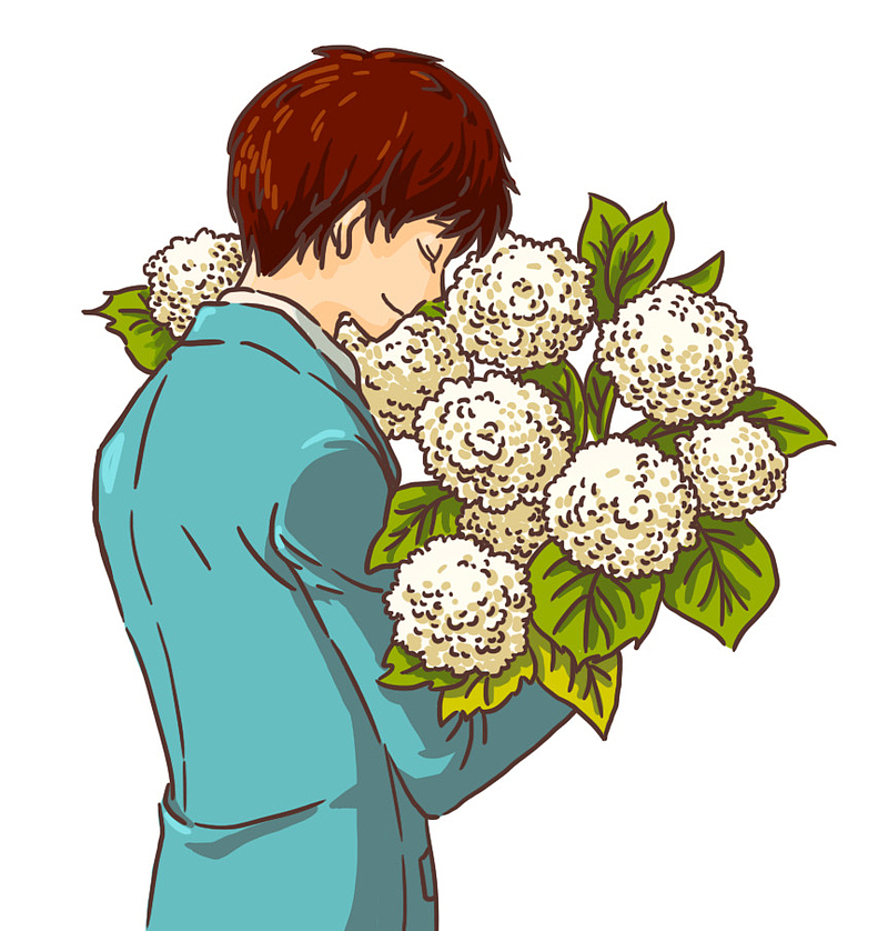 收到鲜花的男孩