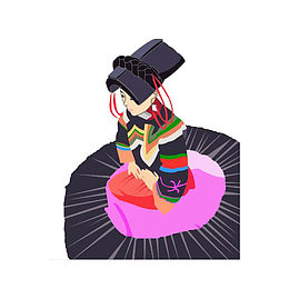 卡通穿彝族服饰的美女插画免抠
