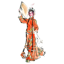 红色服装戏曲人物卡通插画