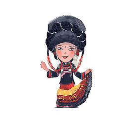卡通微笑的彝族美女插画免抠