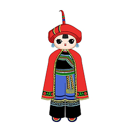 卡通彝族男士服装插画免抠