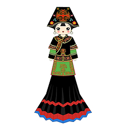卡通少数民族彝族美女服装插画免