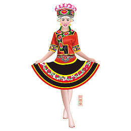 手绘彝族美女插画免抠