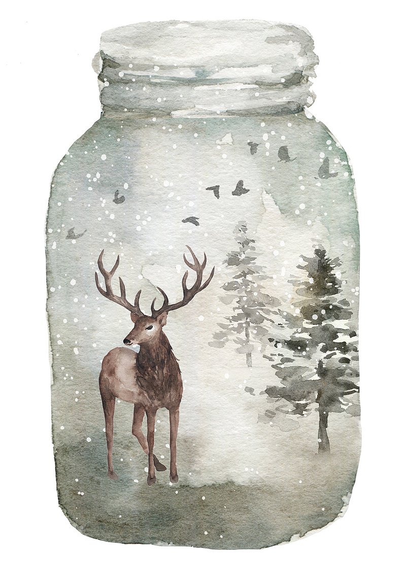 灰色麋鹿玻璃瓶手绘