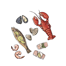 卡通海鲜大餐素材