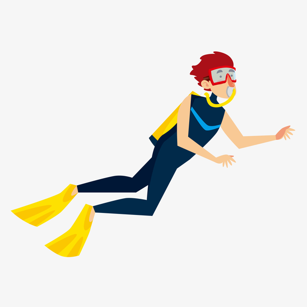 卡通手绘海底潜水员