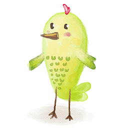 水彩手绘绿色的小鸟