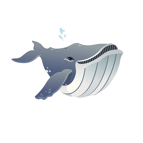 卡通一只可爱的蓝色座头鲸喷水插
