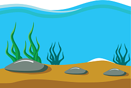 蓝色卡通海底海草