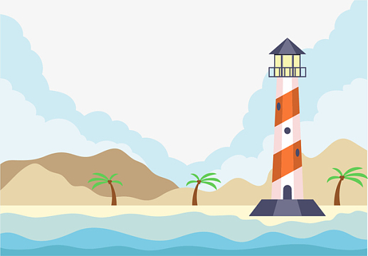 卡通大海海底灯塔