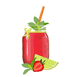 手绘红色果汁矢量图