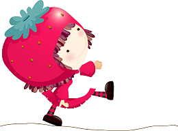 卡通人物插图可爱小姑娘走路