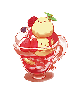 矢量草莓冰淇淋杯