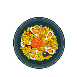 矢量手绘青口大虾海鲜烩饭