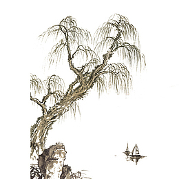 清明节水墨风柳树