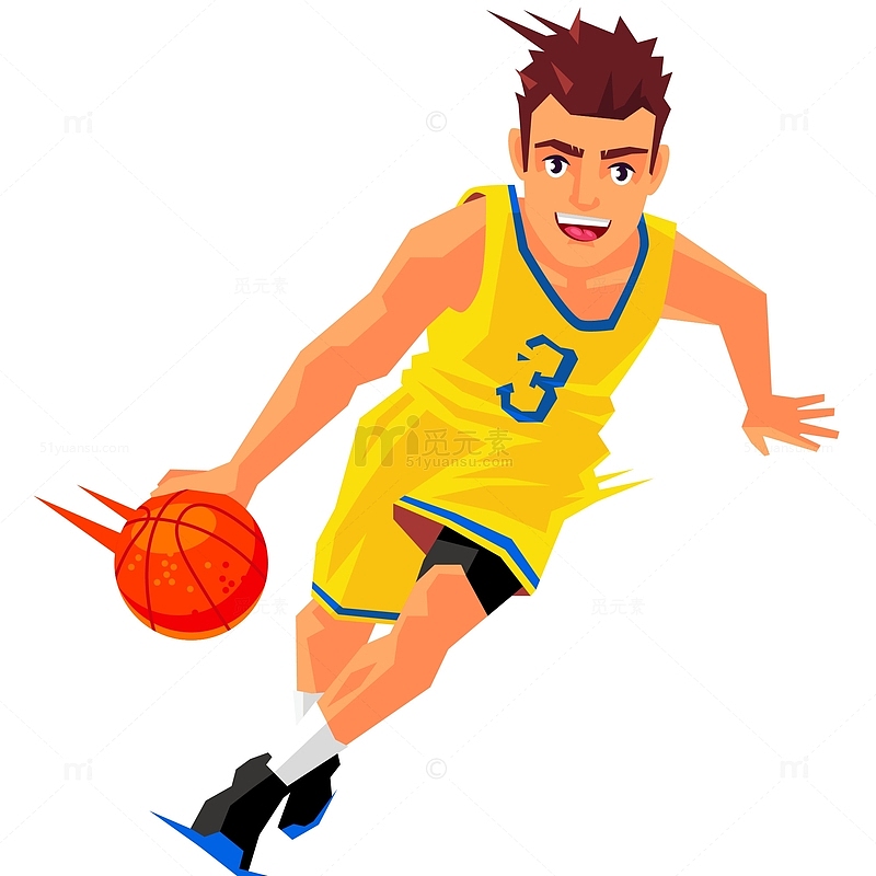 男篮球运动员运球插画