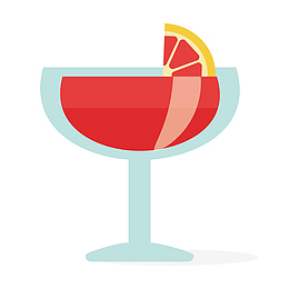 半圆形的玻璃杯里一杯卡通的红色