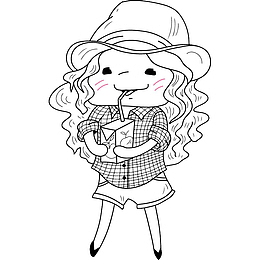 手绘美女喝果汁