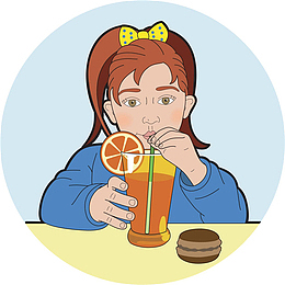 卡通小美女喝果汁