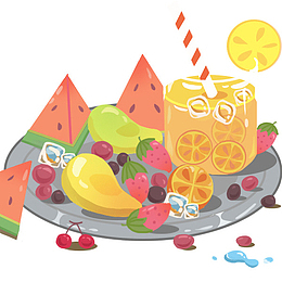 手绘夏至装饰插图新鲜水果果汁