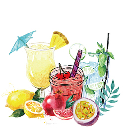 清新手绘夏季冷饮果汁插画