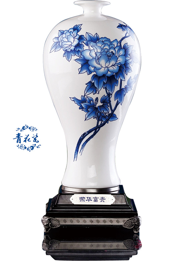 实物青花瓷花瓶装饰
