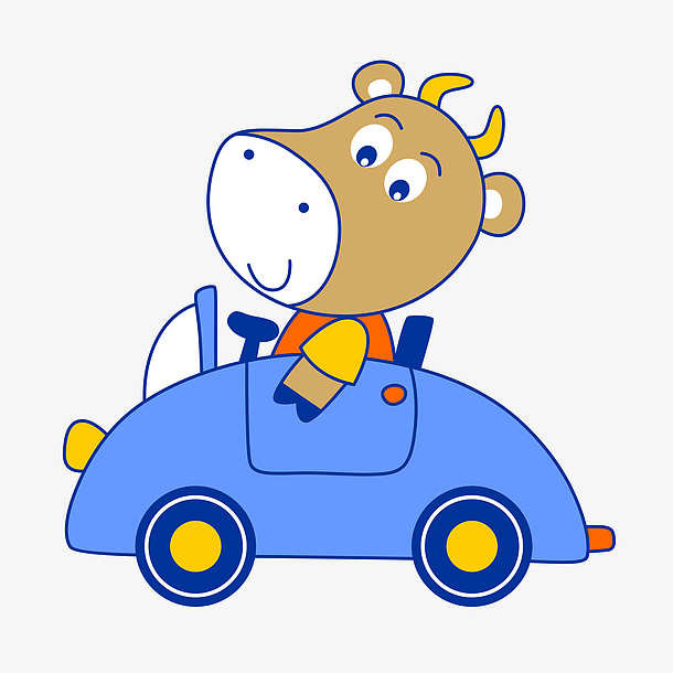 卡通可爱小牛开车png素材
