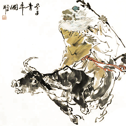 国画老子骑牛PNG图