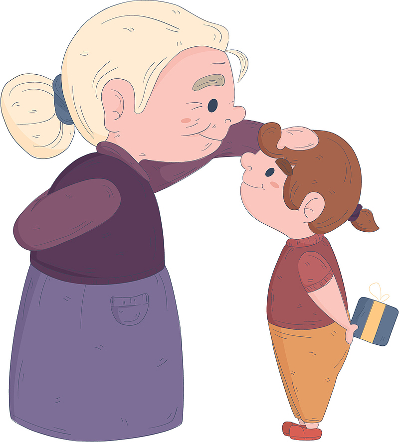 卡通可爱奶奶和孙女