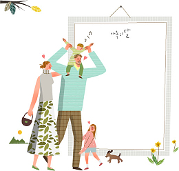 手绘卡通一家亲旅行亲子游