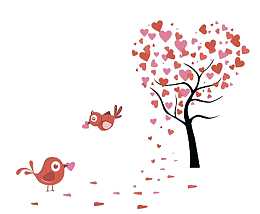 极简风花朵树和小鸟