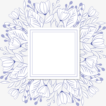 蓝色线条花朵边框