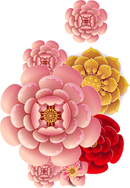 中国风立体剪纸花卉装饰图案
