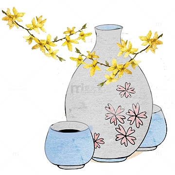 手绘中国风陶罐元素