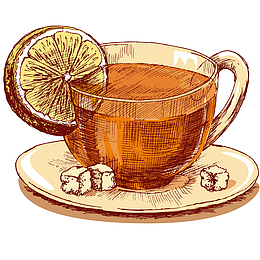 复古风柠檬茶矢量插画