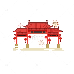 喜迎中秋贺国庆中国风卡通建筑手
