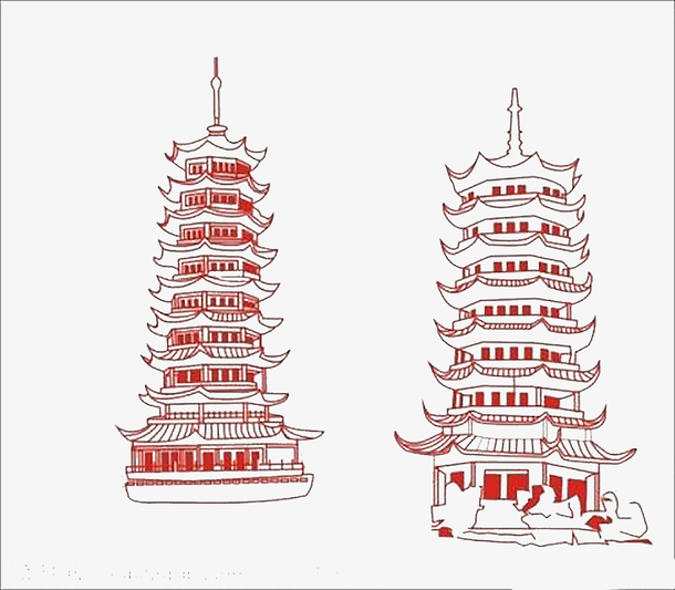 手绘双塔