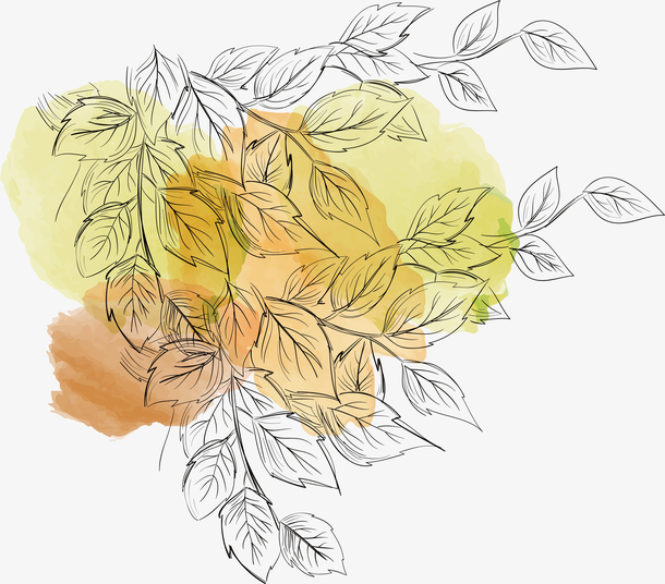 彩色水墨背景落叶