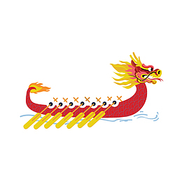 卡通手绘红色中国风龙舟