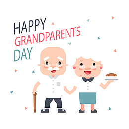 手绘老伯老太厨师装扮插画