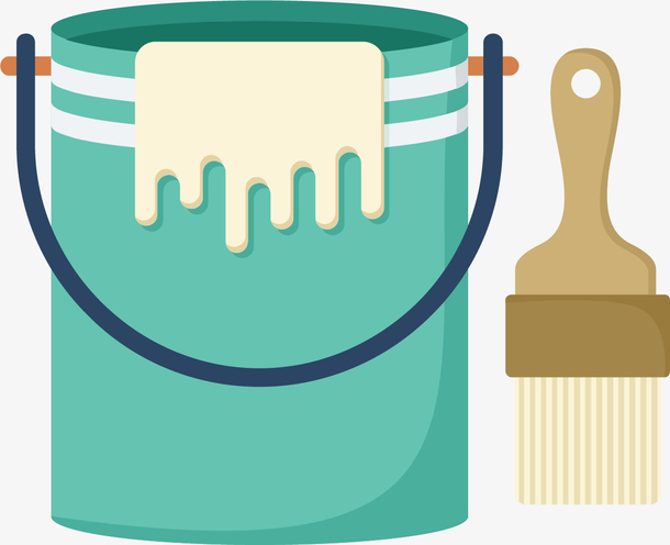 卡通绿色油漆桶与刷子