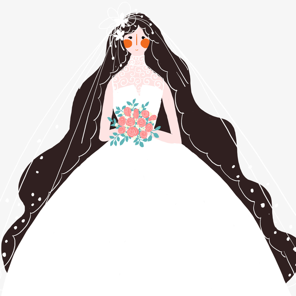 手绘手拿捧花新娘素材免费下载_觅元素